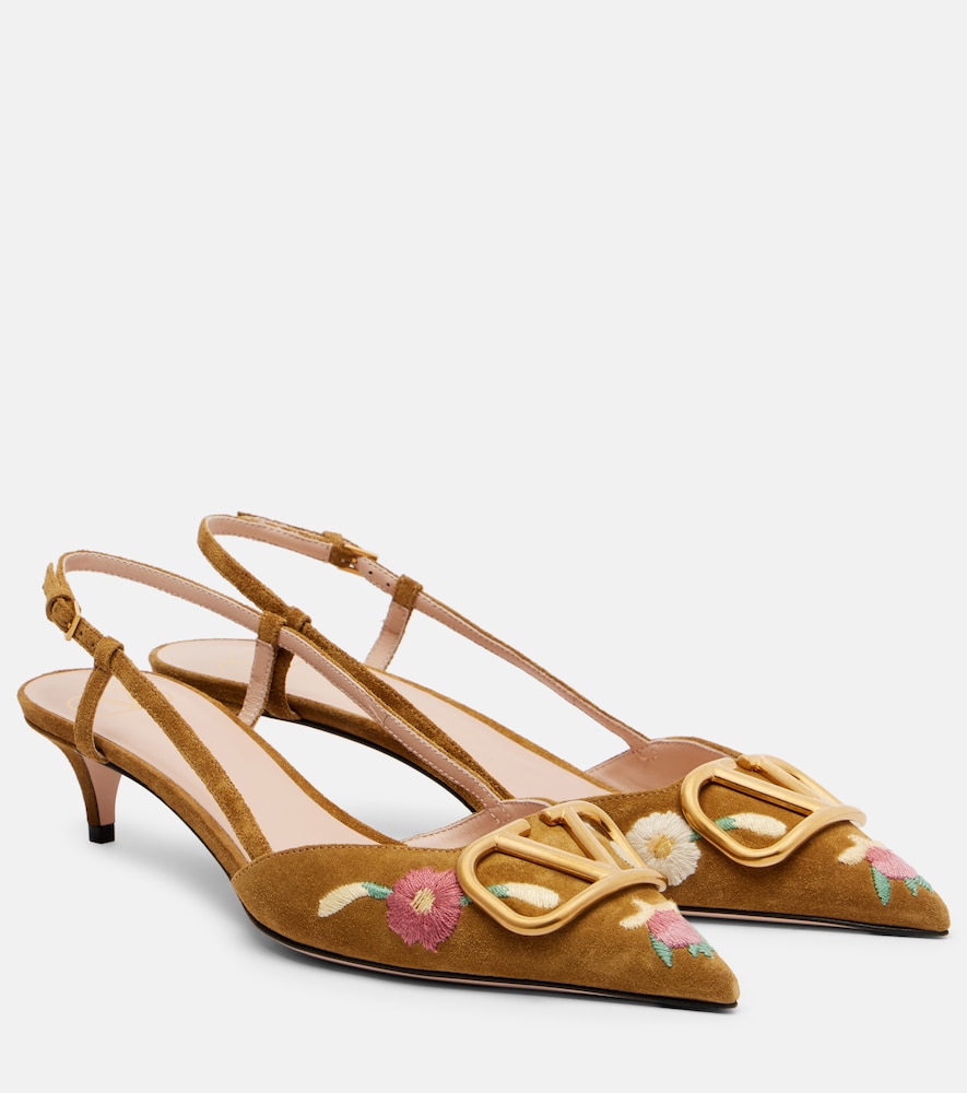 Valentino Garavani VLogo 40 embroidered suede slingback pumps