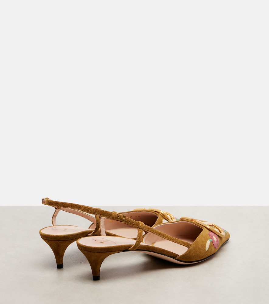  Valentino Garavani Valentino Garavani Vlogo 40 Embroidered Suede Slingback Pumps 