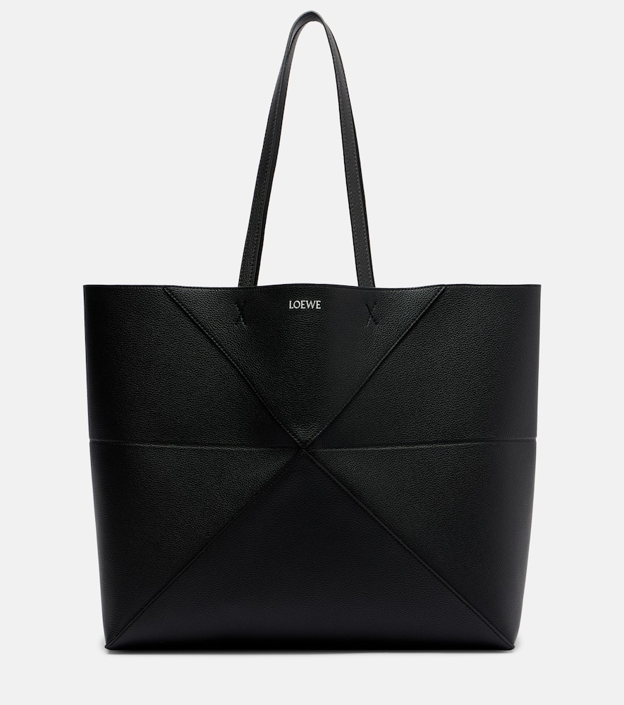 Loewe Puzzle Fold Large Leather Tote Bag In Black