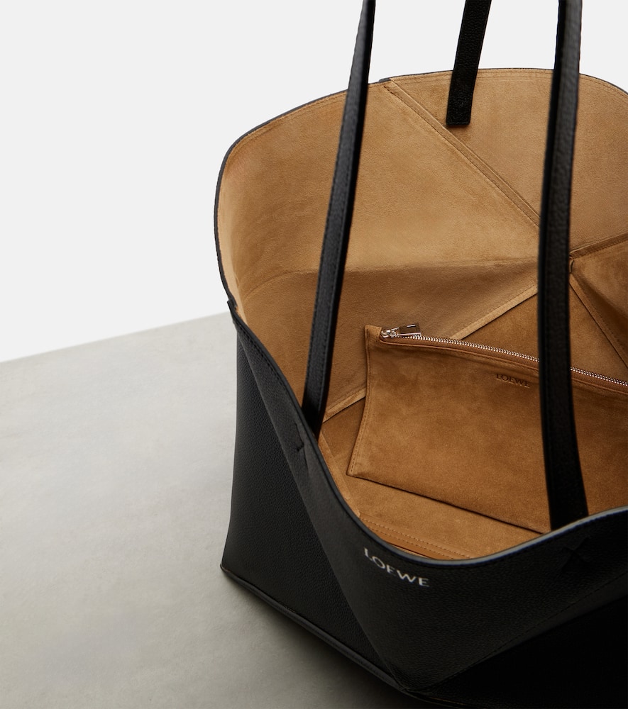Loewe Puzzle Fold Large Leather Tote Bag In Black