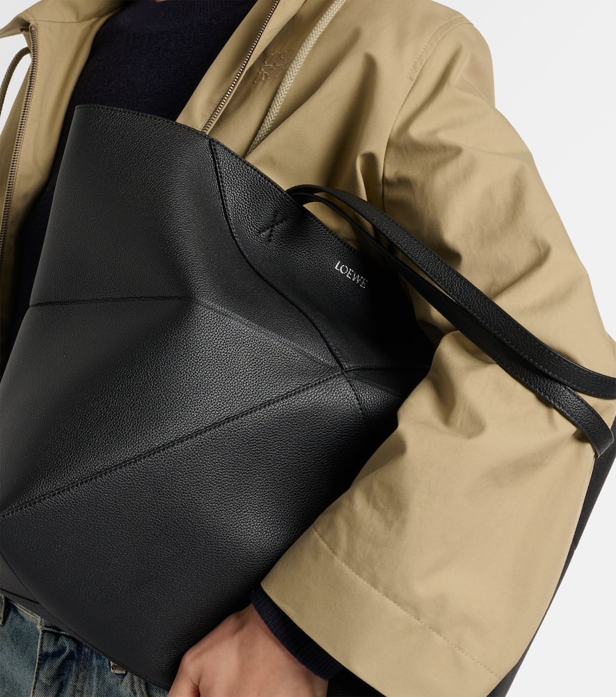 Loewe Puzzle Fold Large Leather Tote Bag In Black