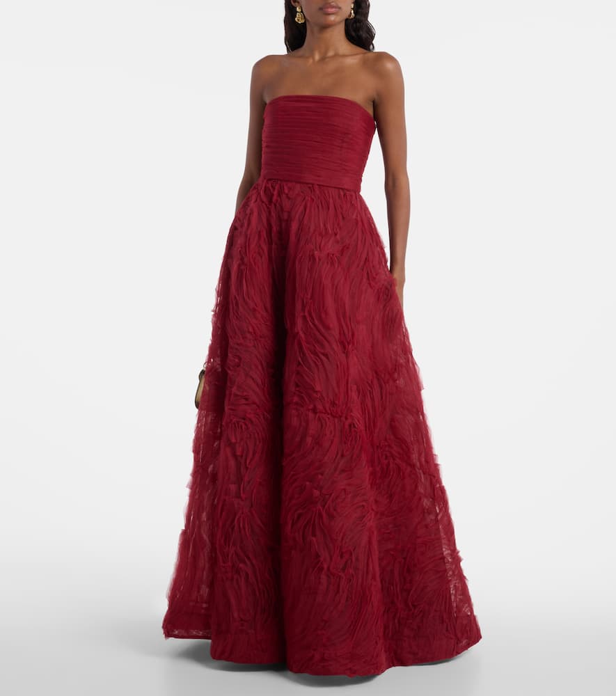 Rebecca Vallance Willow Mesh Bustier Gown In Burgundy