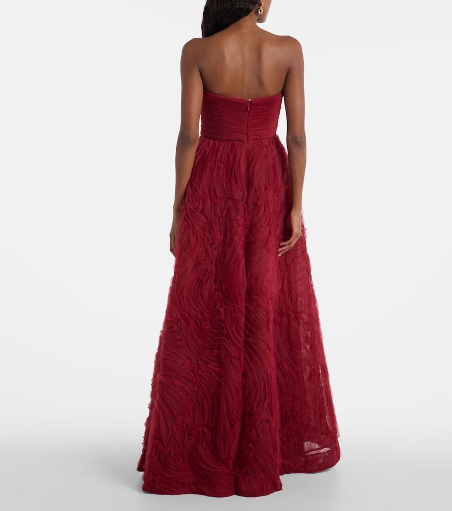 Rebecca Vallance Willow Mesh Bustier Gown In Burgundy