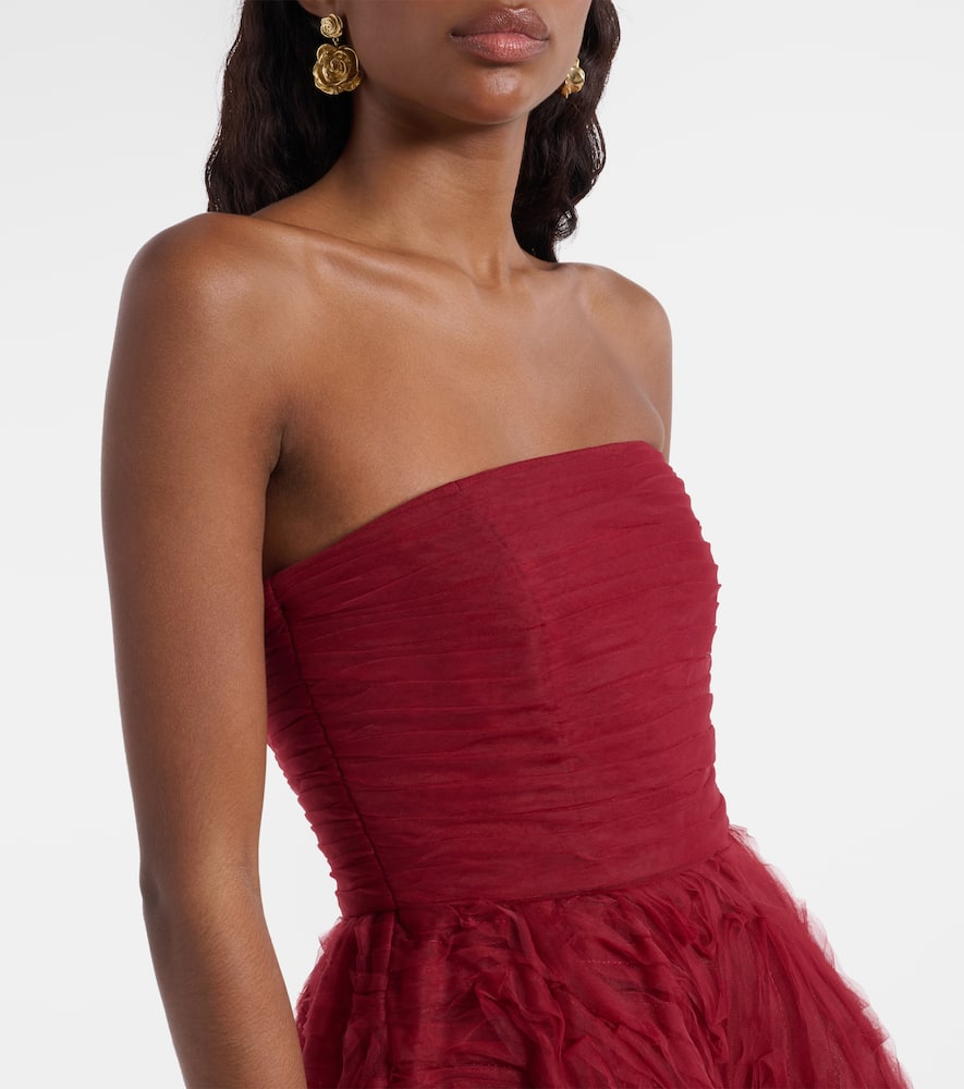 Rebecca Vallance Willow Mesh Bustier Gown In Burgundy