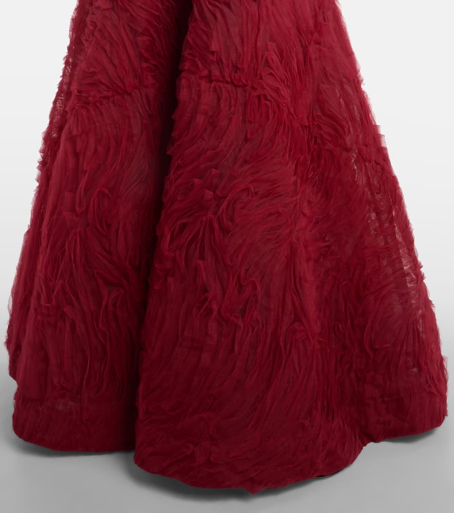 Rebecca Vallance Willow Mesh Bustier Gown In Burgundy