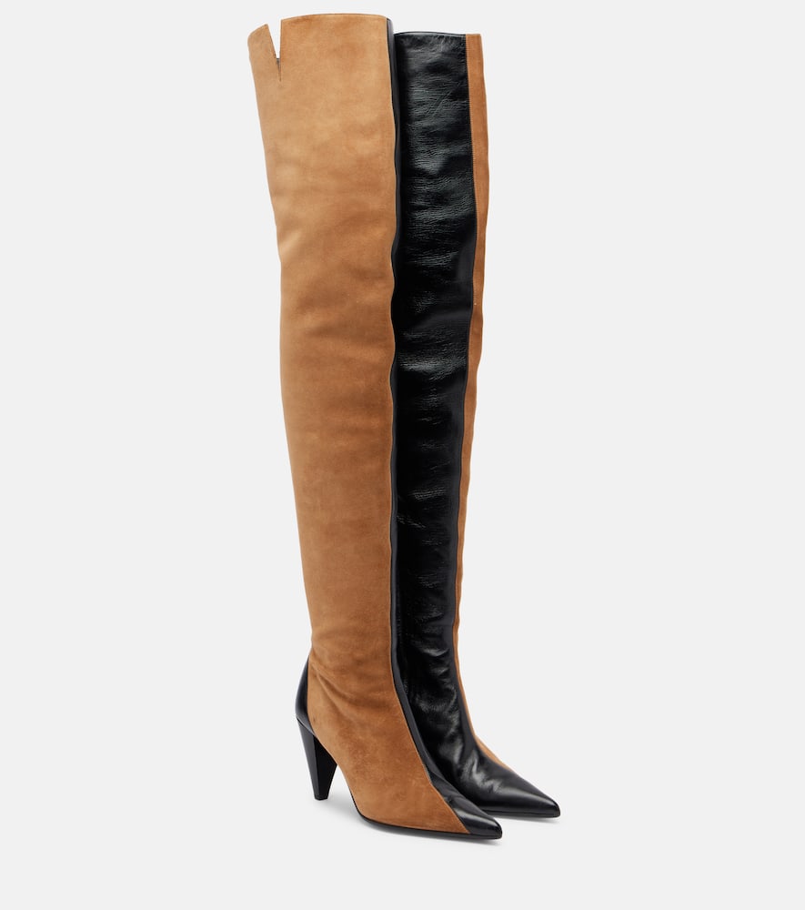 Khaite Harvey Leather And Suede Over-the-knee Boots In Brown