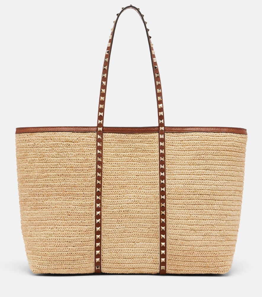 Valentino Garavani Rockstud Large raffia tote bag - Women's Bags