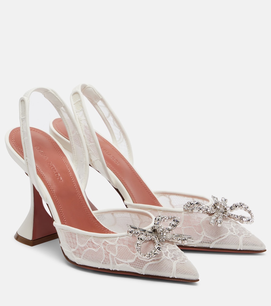 Amina Muaddi Rosie embellished lace slingback pumps