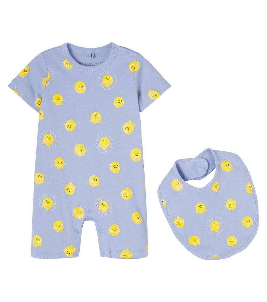 Stella Mccartney Baby Printed Cotton Onesie And Bib Set In Blue