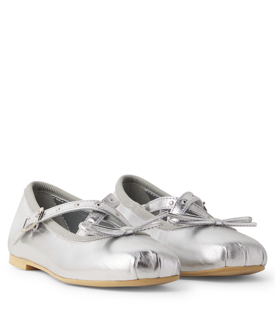 Ballerine in pelle metallizzata con fiocco