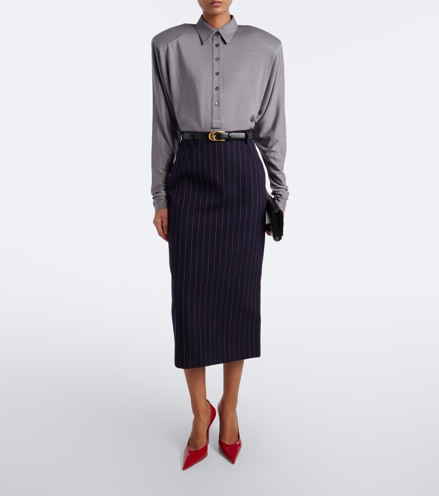 Pinstripe Virgin Wool Pencil Skirt