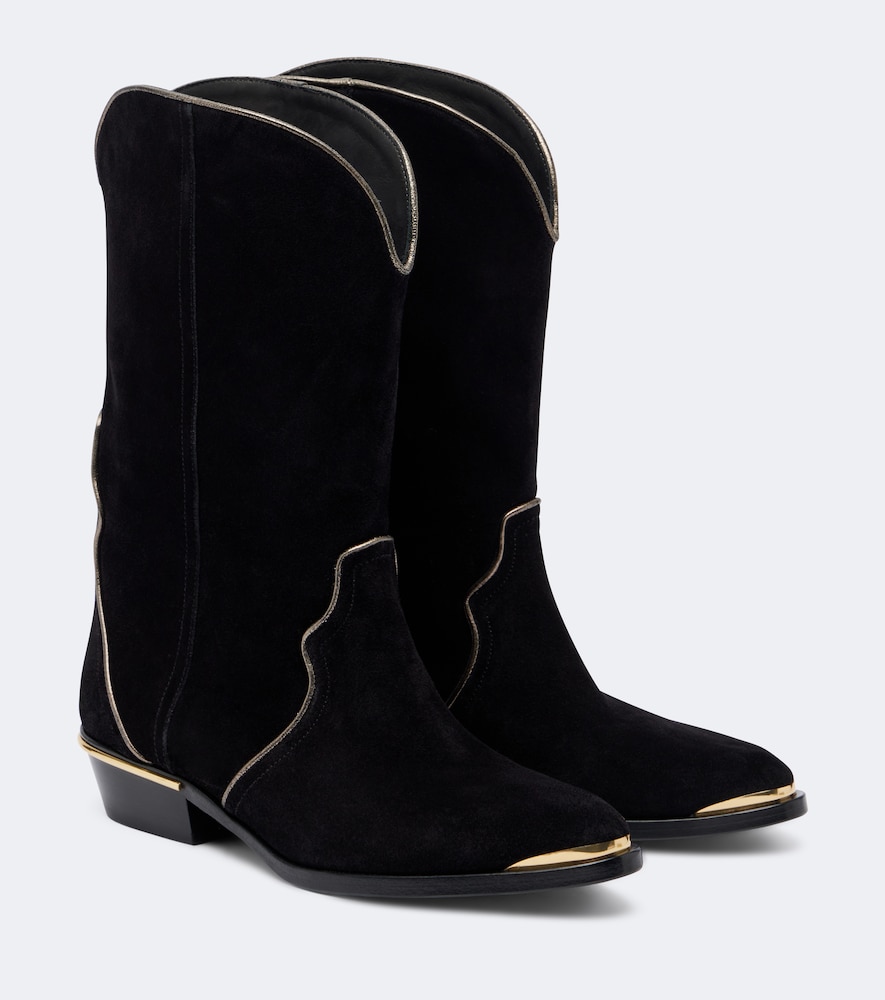 Isabel Marant Elbini Suede Cowboy Boots In Black