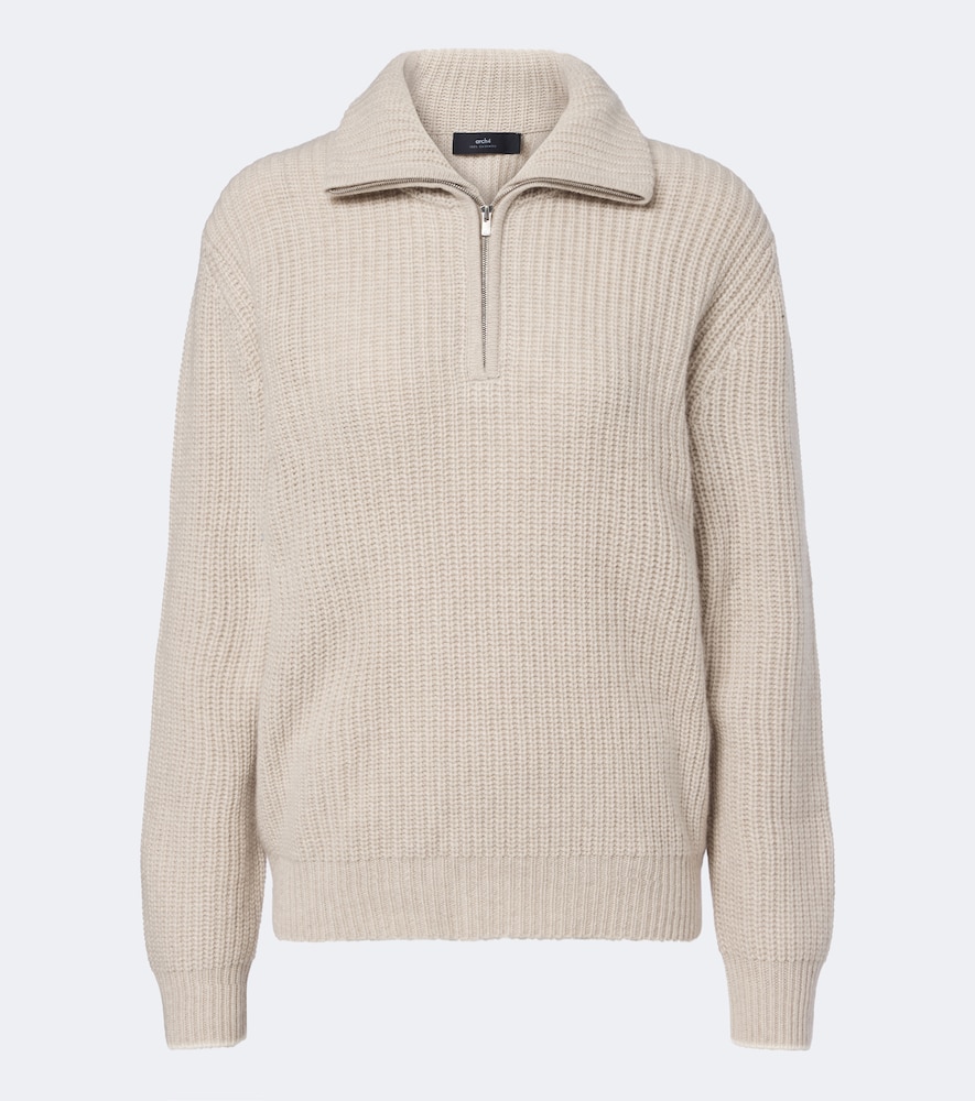 Arch4 Saatchi Cashmere Zip-up Sweater In Beige