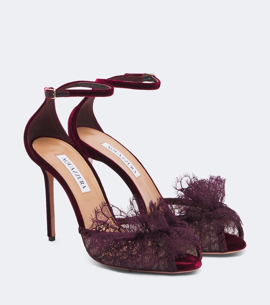 Aquazzura Lover Lace-trimmed Mesh Sandals In Burgundy