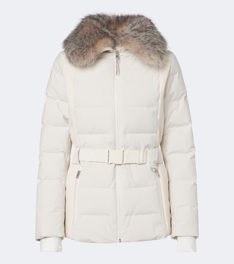 Belted Shearling-Trimmed Down Ski Jacket