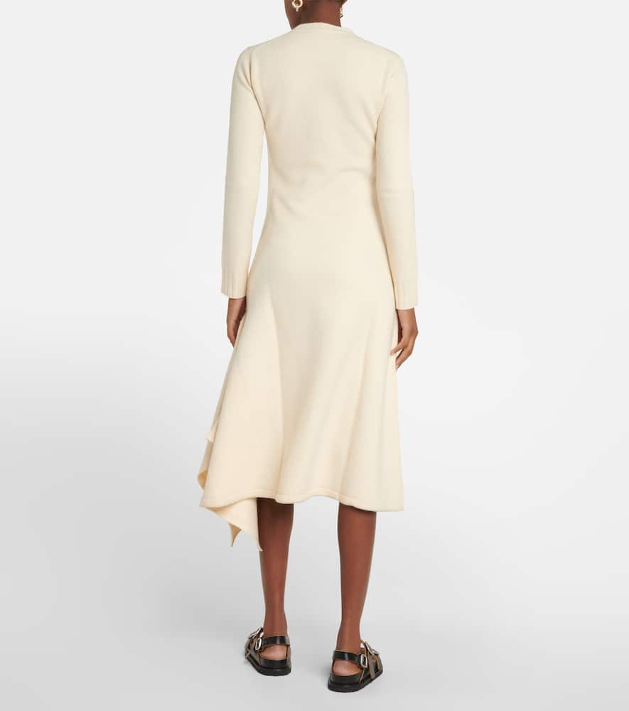 Shop Jil Sander Asymmetric Knit Wool Midi Dress In Natural