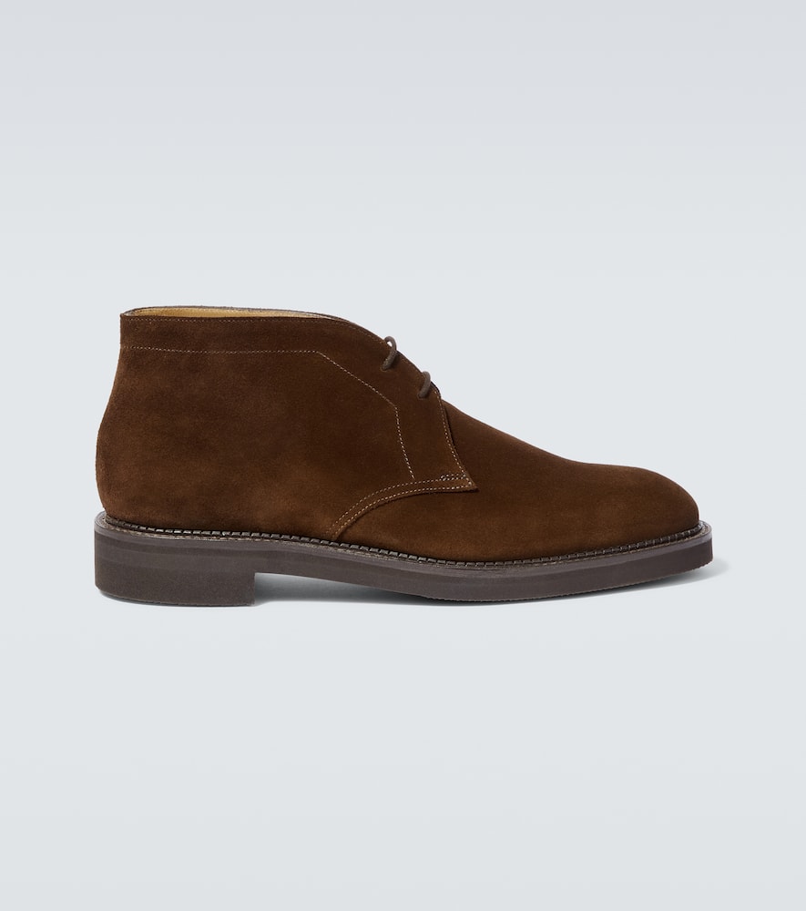 Shop John Lobb Heywood Suede Boots In Dark Brown