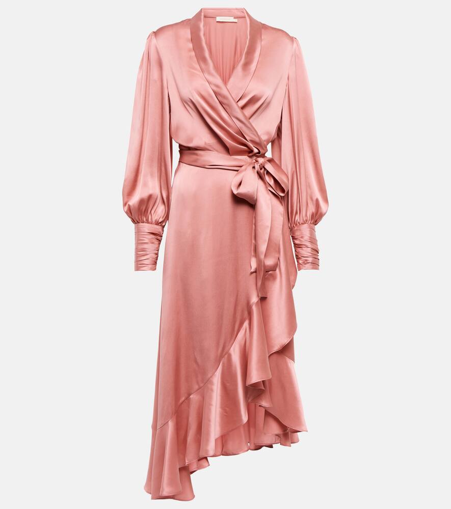 Shop Zimmermann Silk Satin Midi Dress In Lipstic