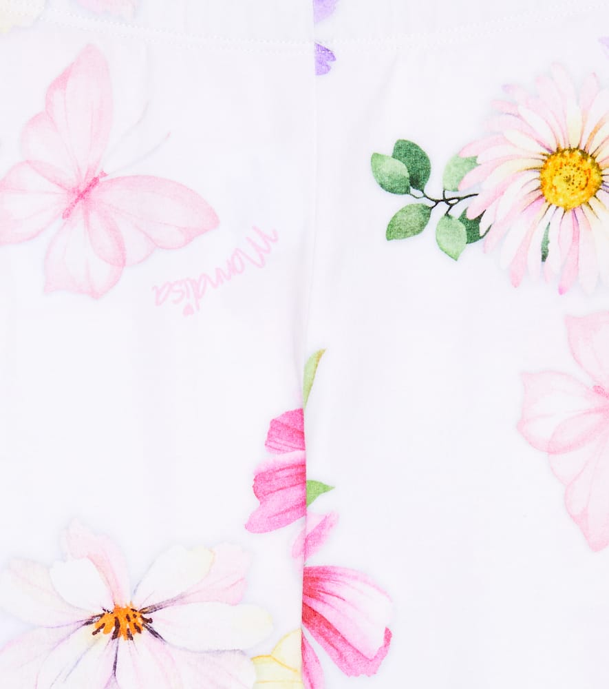 Monnalisa Floral Cotton-blend Jersey Leggings In Bianco+multicolor