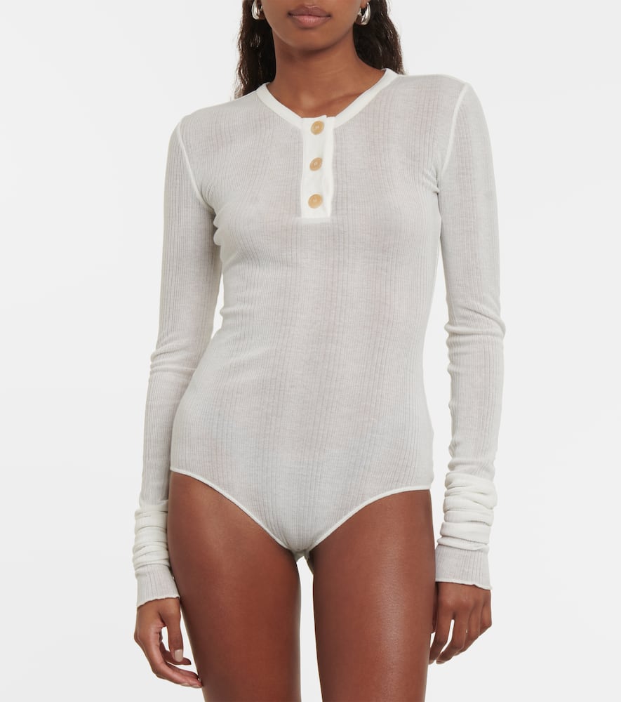 Shop Khaite Janelle Cotton-blend Jersey Bodysuit In White