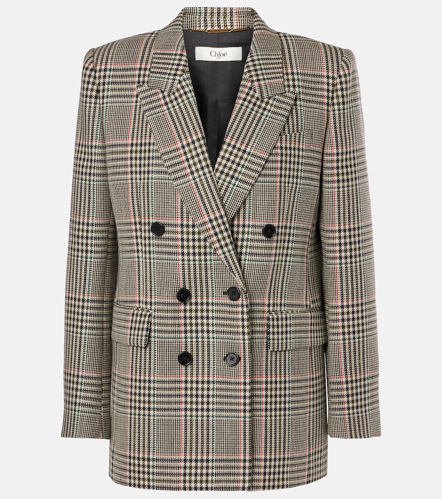 CHLOÉ CHLOE DOUBLE-BREASTED CHECKED WOOL BLAZER