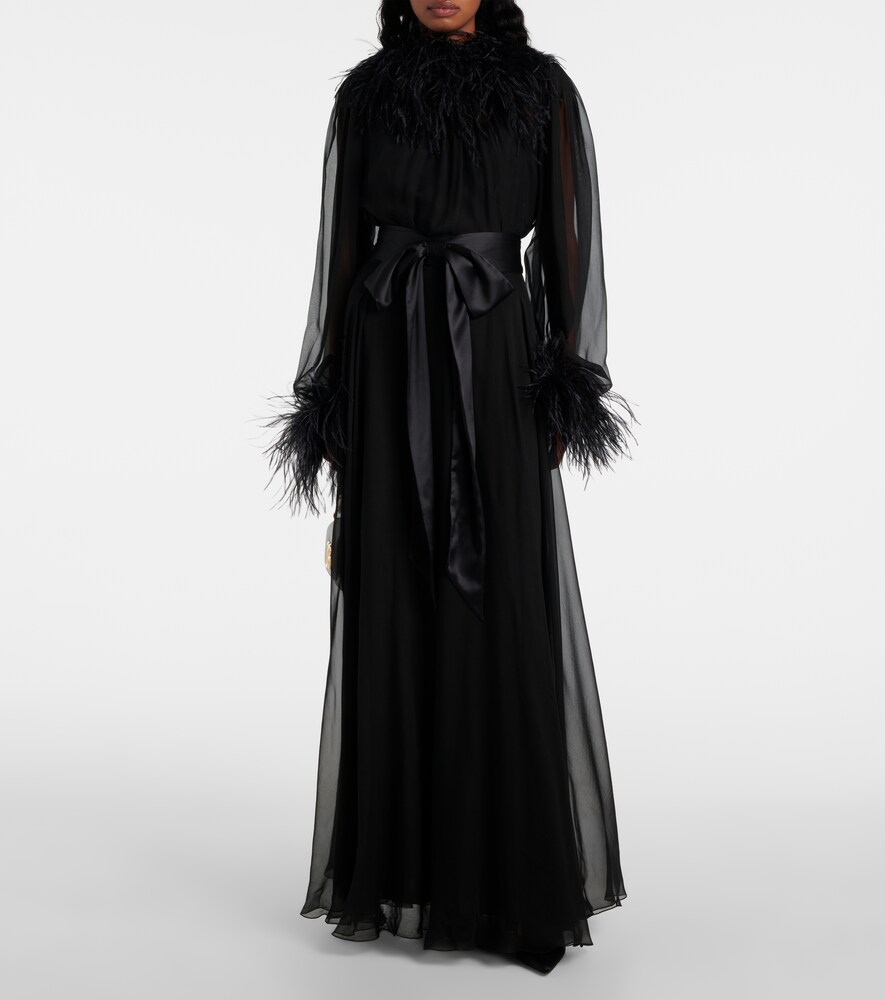  Dolce&gabbana Dolce&gabbana Feather-trimmed Silk Chiffon Gown 