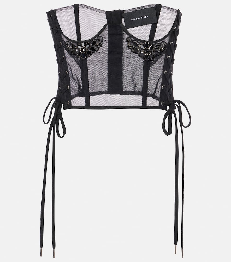 Simone Rocha Crystal-embellished mesh corset