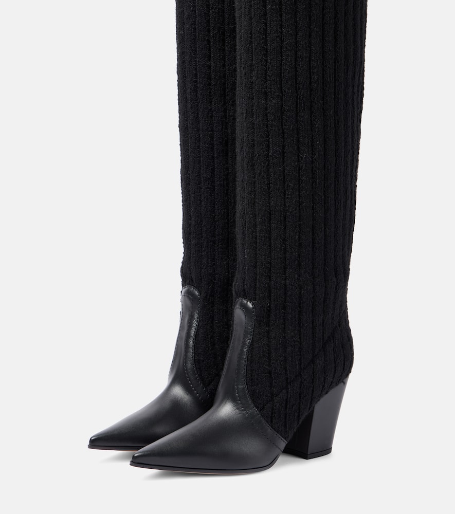 Gianvito Rossi Leather-trimmed Knee-high Boots In Black
