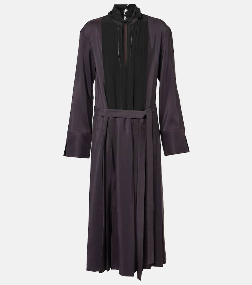 Pleated wool and silk midi dress