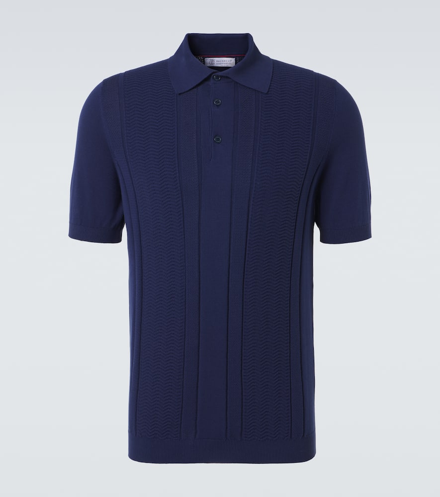 Brunello Cucinelli Jacquard Striped Cotton Polo Shirt In Blue