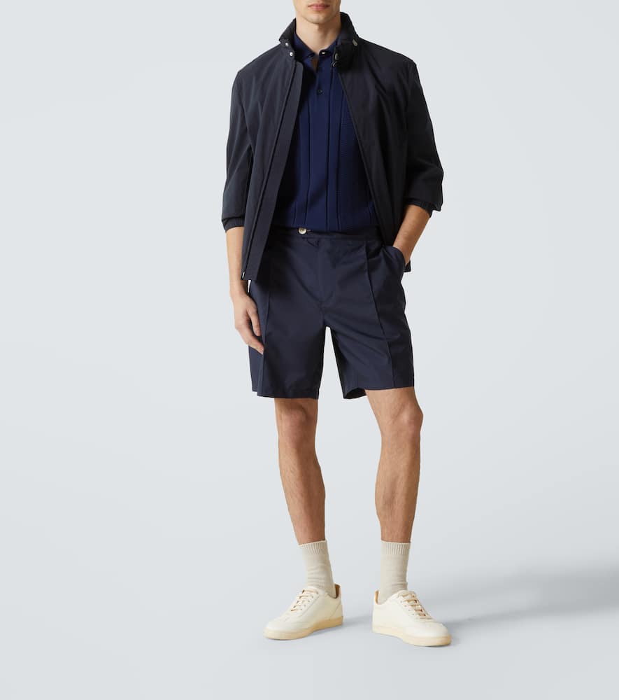 Brunello Cucinelli Jacquard Striped Cotton Polo Shirt In Blue
