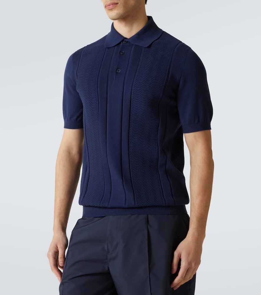 Brunello Cucinelli Jacquard Striped Cotton Polo Shirt In Blue
