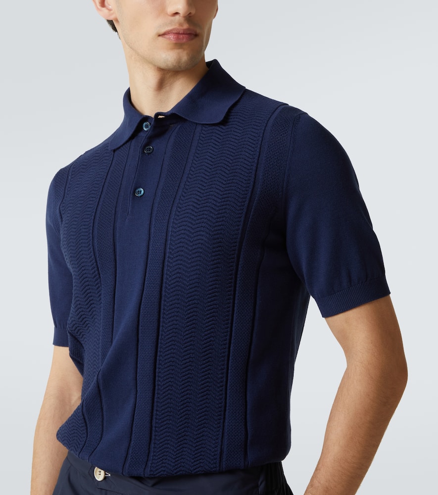 Brunello Cucinelli Jacquard Striped Cotton Polo Shirt In Blue
