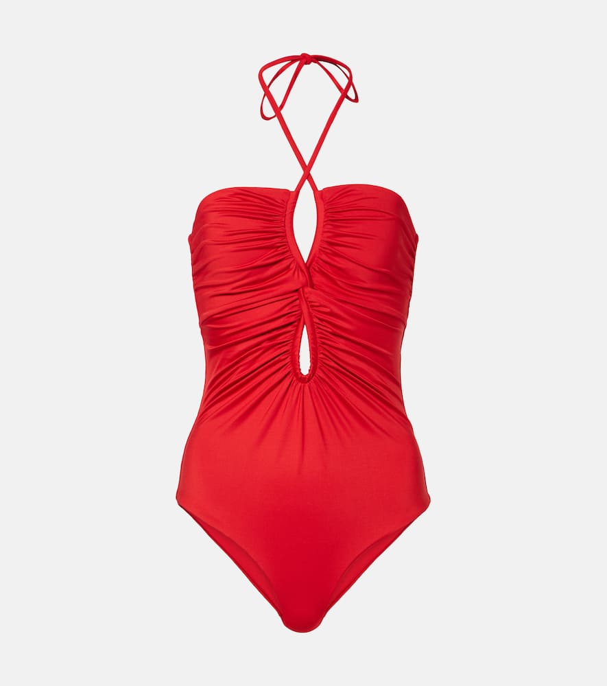 Johanna Ortiz Coral Reef Gathered Swimsuit In Rot