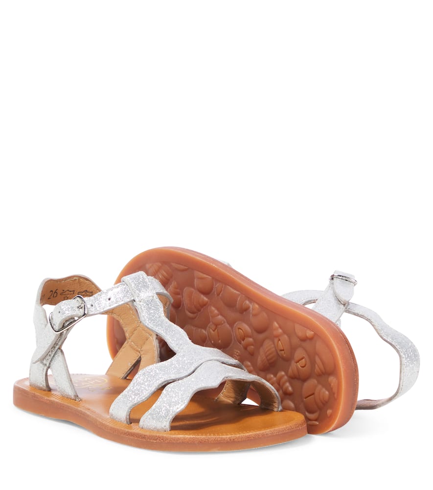 Pom D'api Sandalen Plagette Frizz Aus Leder Mit Glitter In Silber