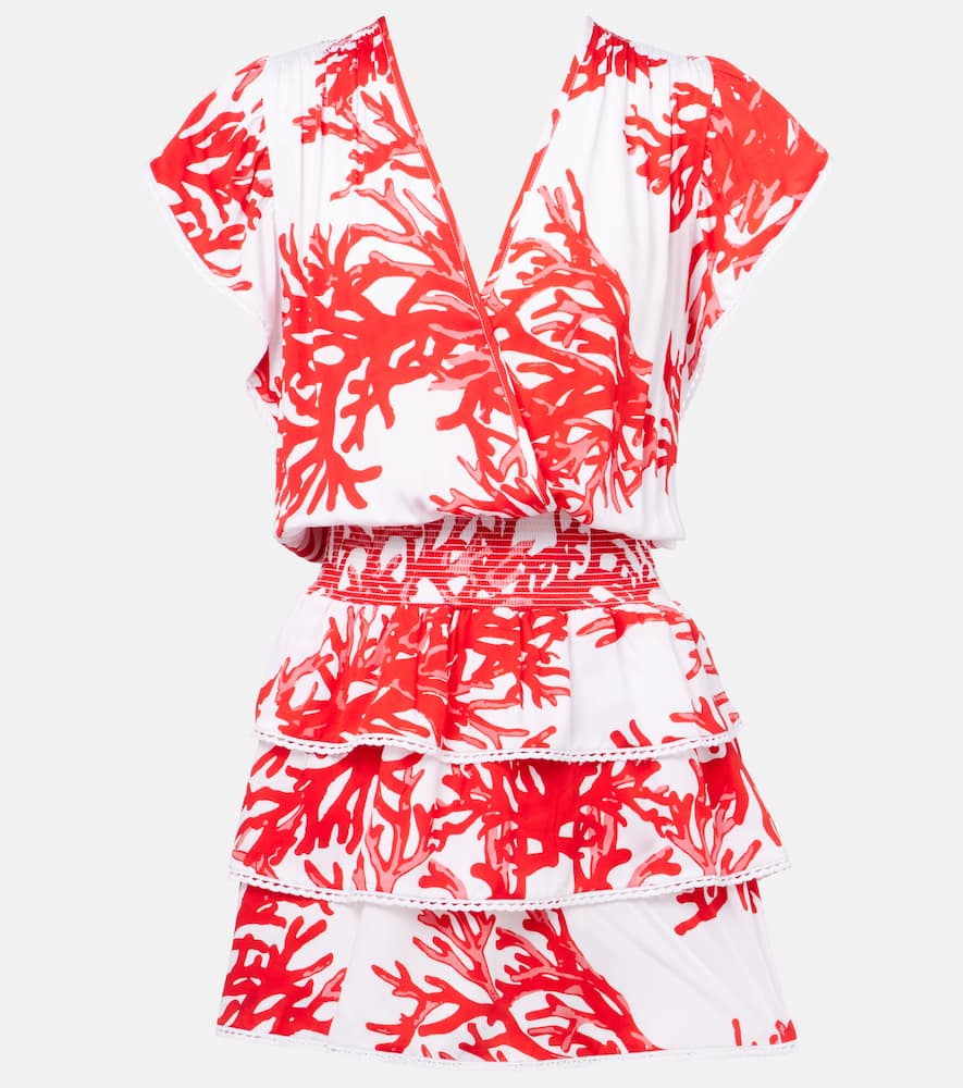 Melissa Odabash Jess Printed Tiered Minidress In Red