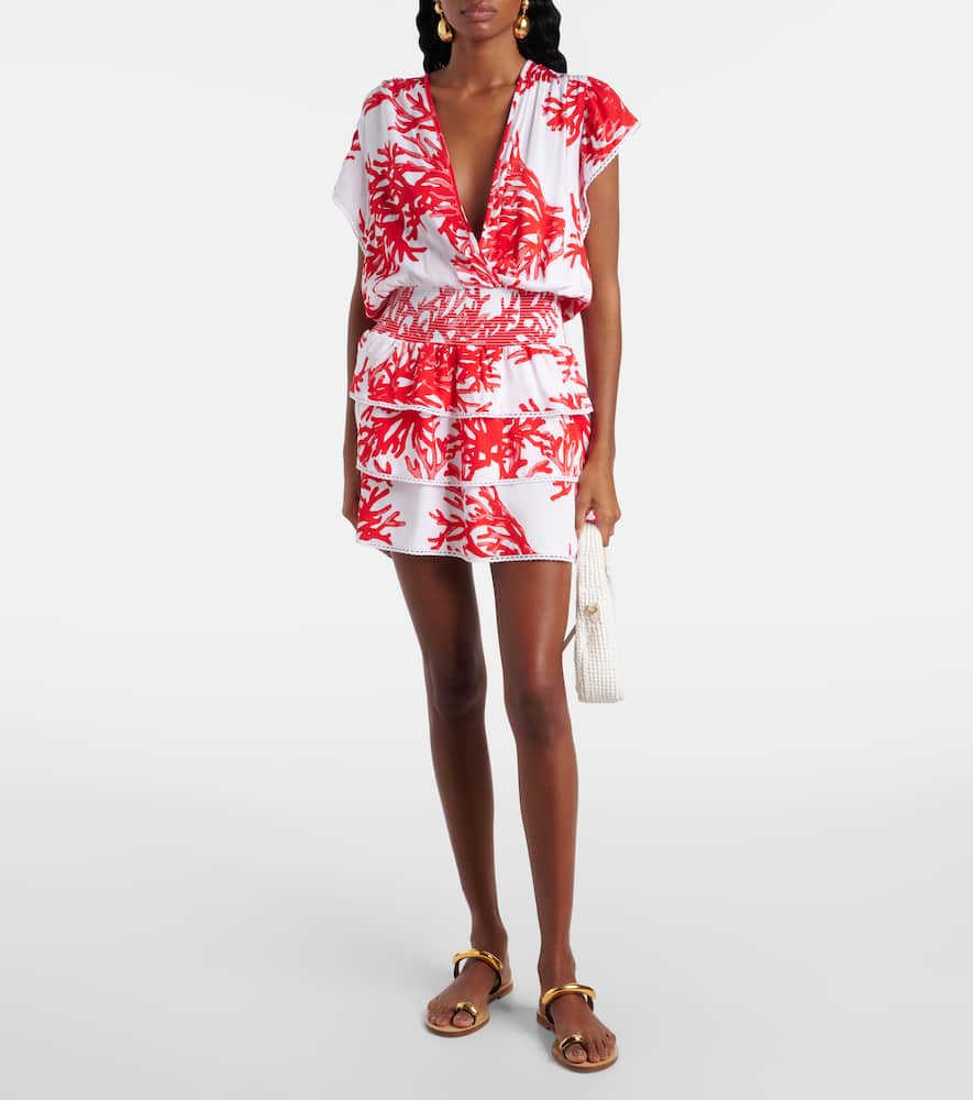 Melissa Odabash Jess Printed Tiered Minidress In Red