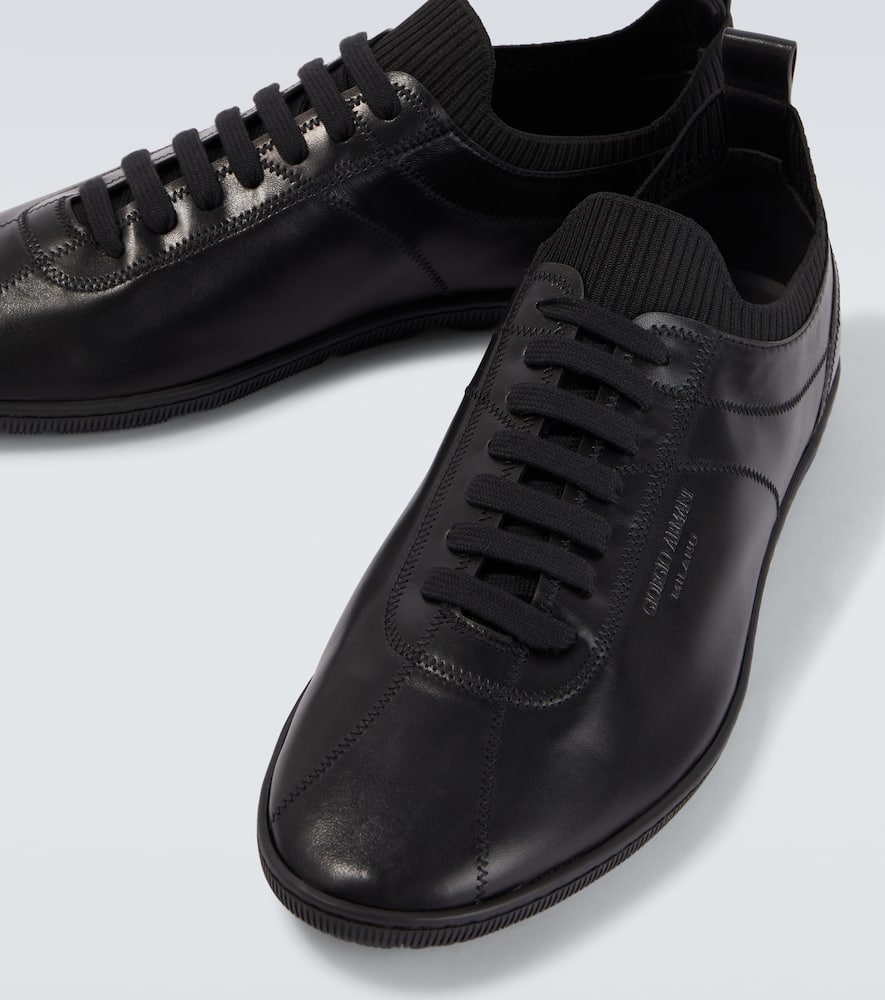 Giorgio Armani Leather Sneakers In Black