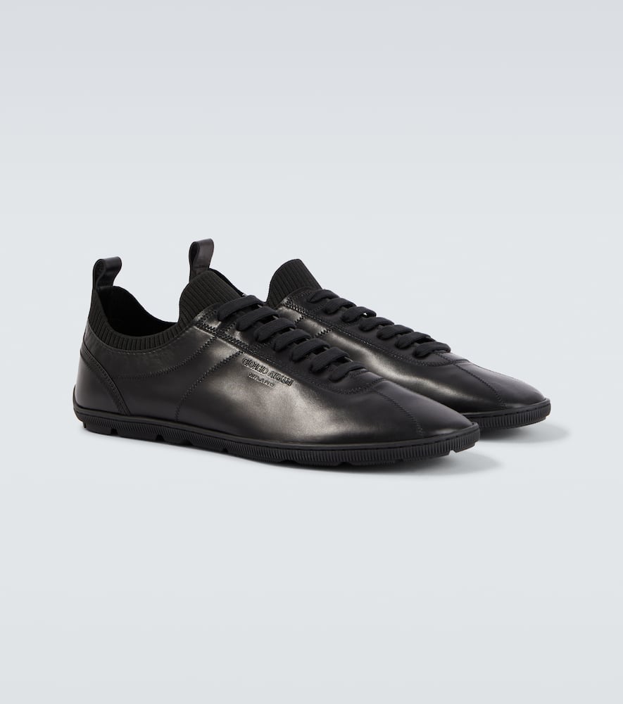 Giorgio Armani Leather Sneakers In Black
