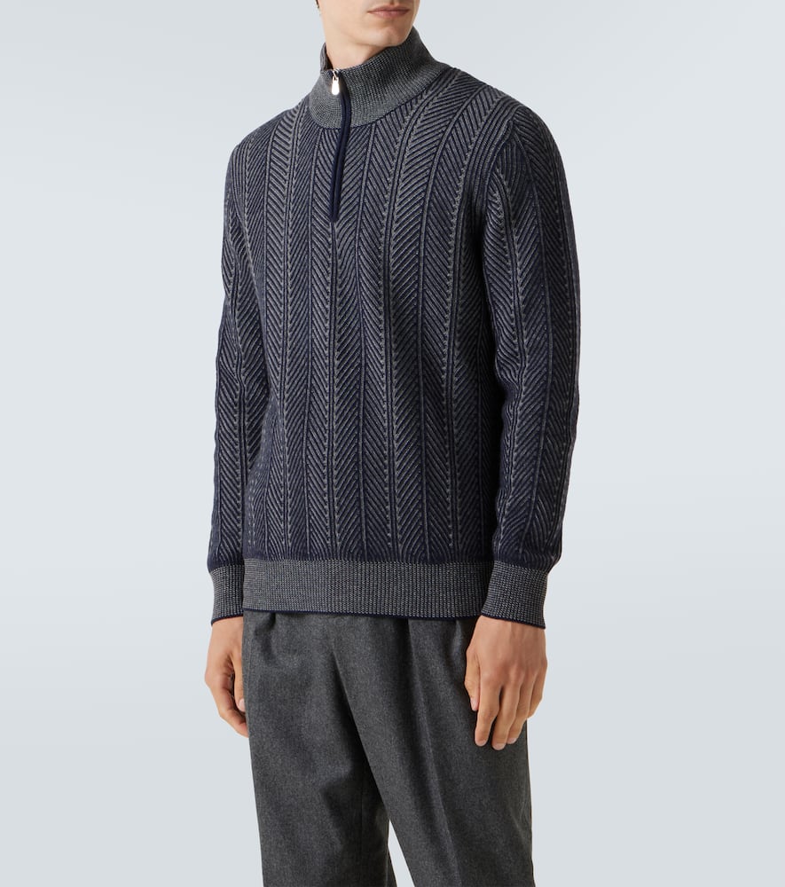 Brunello Cucinelli Men's Cashmere Chevron Vanise Quarter-zip Sweater In Black