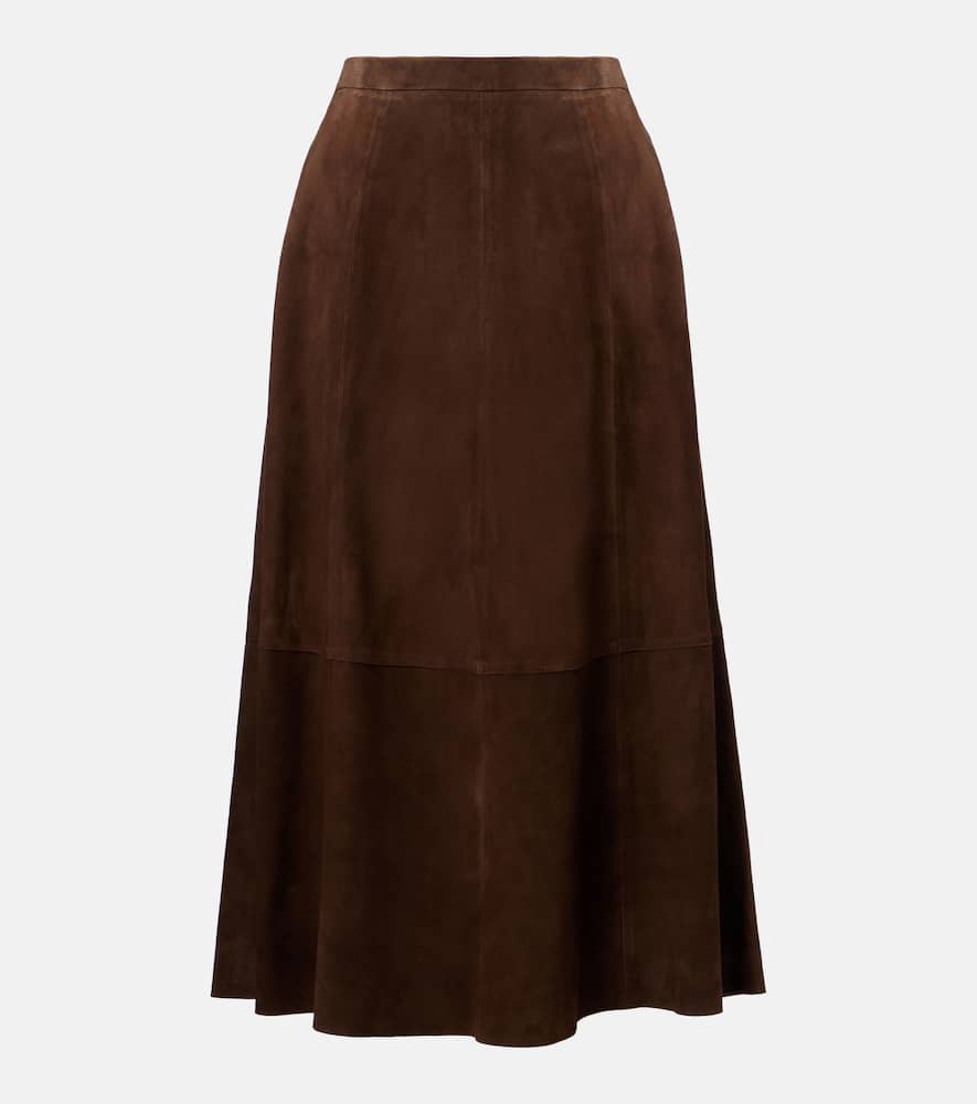 Vince Mid-rise Flared Suede Skirt In Brown