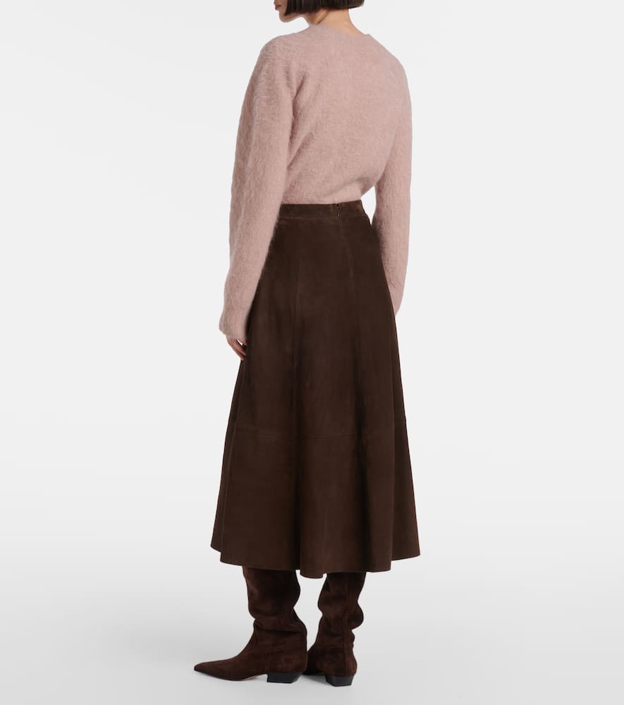 Vince Mid-rise Flared Suede Skirt In Brown