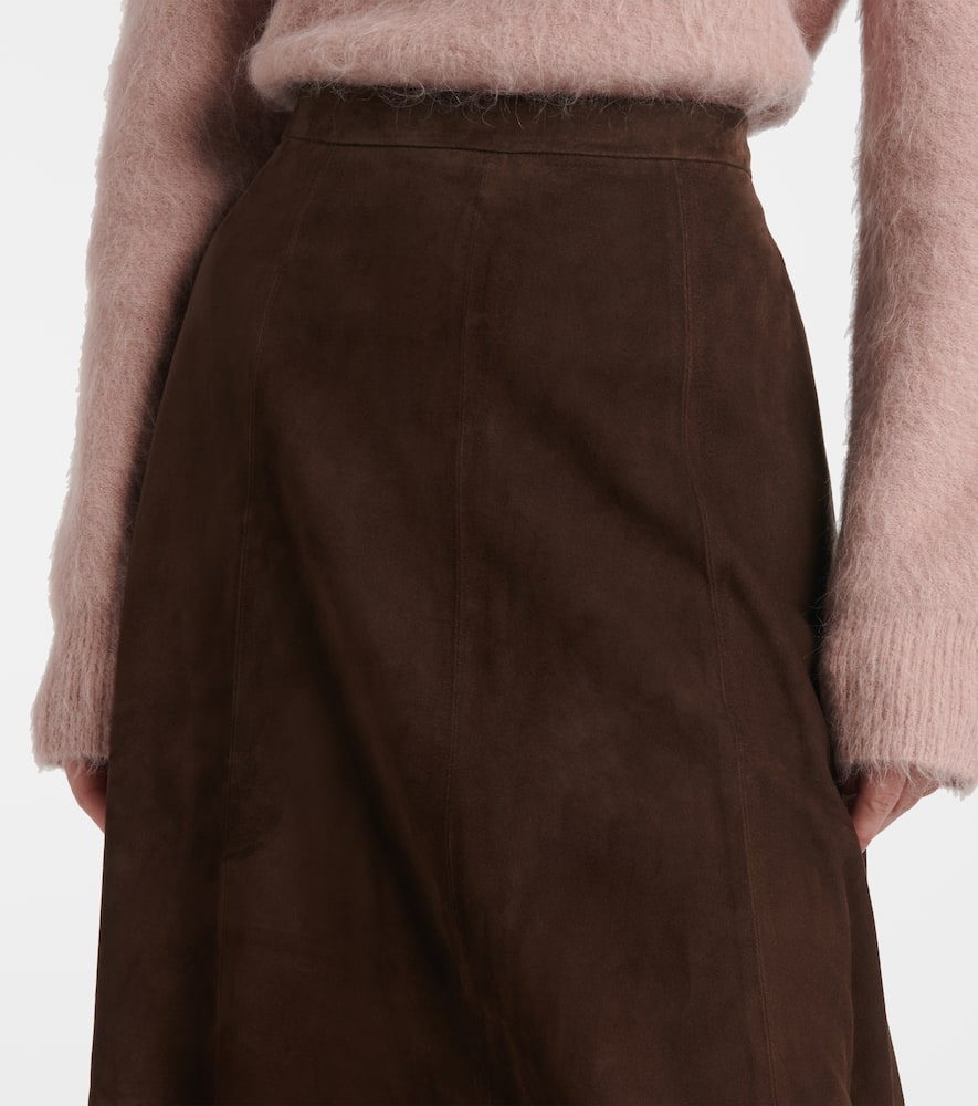 Vince Mid-rise Flared Suede Skirt In Brown