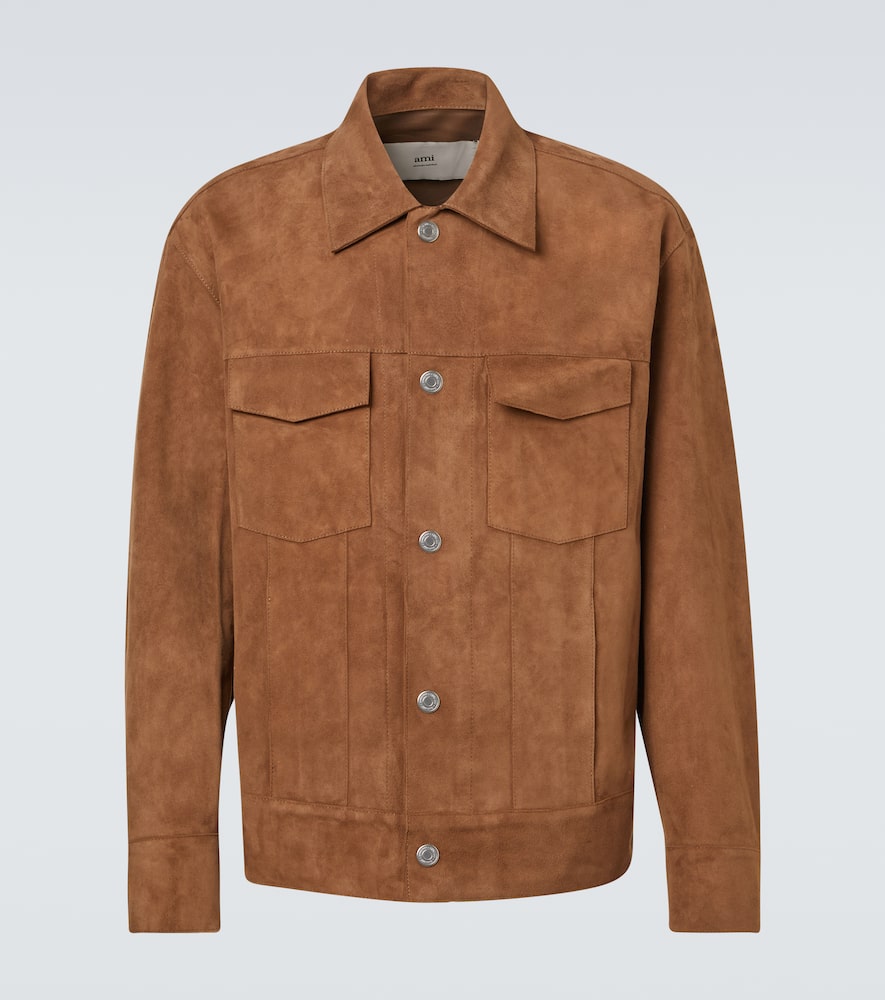 Ami Alexandre Mattiussi Classic Suede Jacket With Pockets In Brown