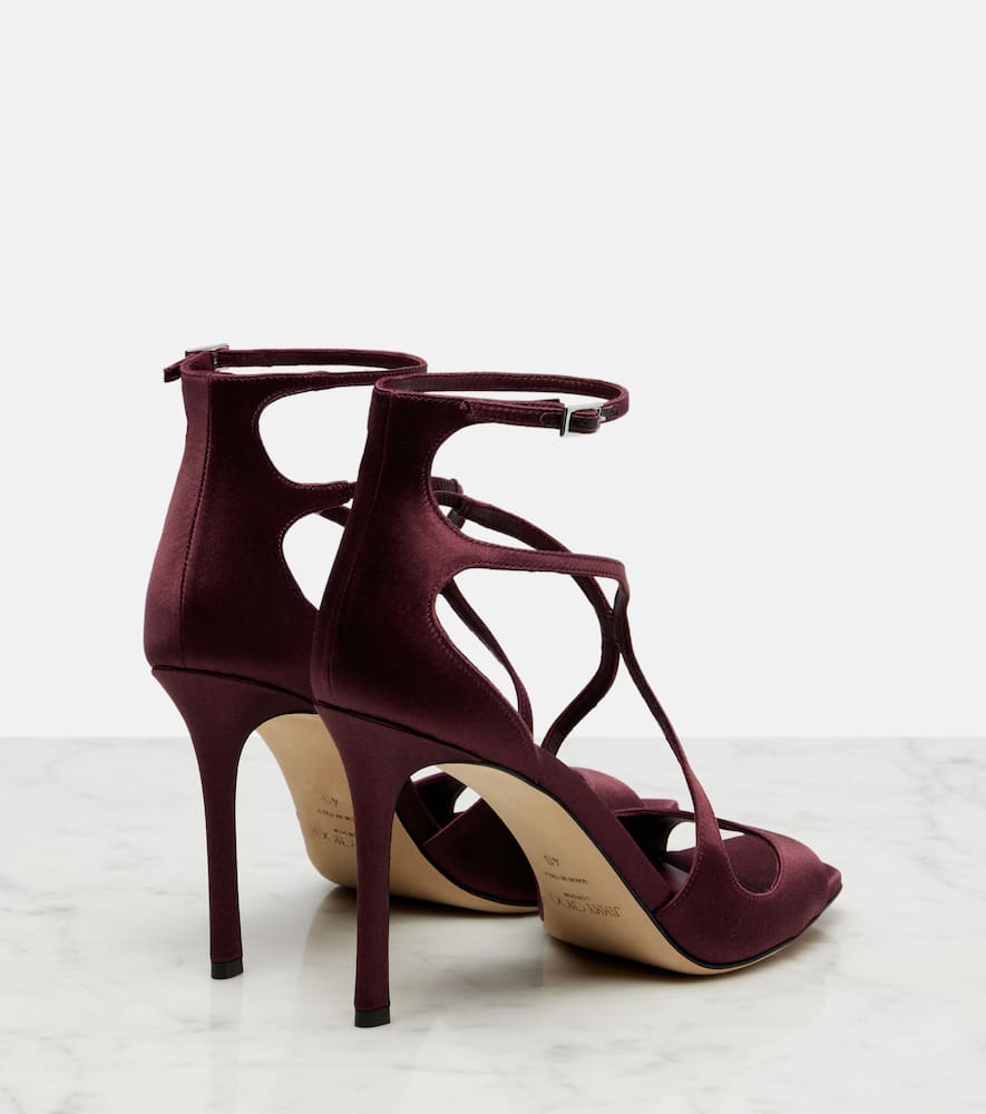 Jimmy Choo Azia 95 Satin Sandals In Burgundy