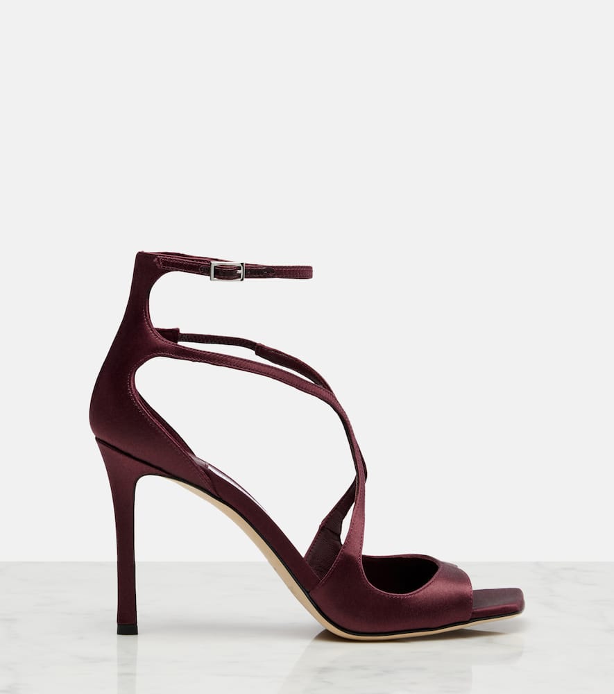 Jimmy Choo Azia 95 Satin Sandals In Burgundy
