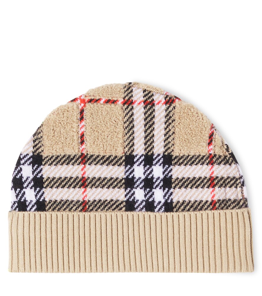  Burberry Kids Burberry Kids Burberry Check Ribbed-knit Wool Beanie 