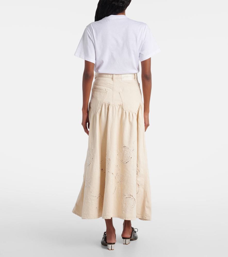  Ganni Ganni Broderie Anglaise Gathered Denim Skirt 