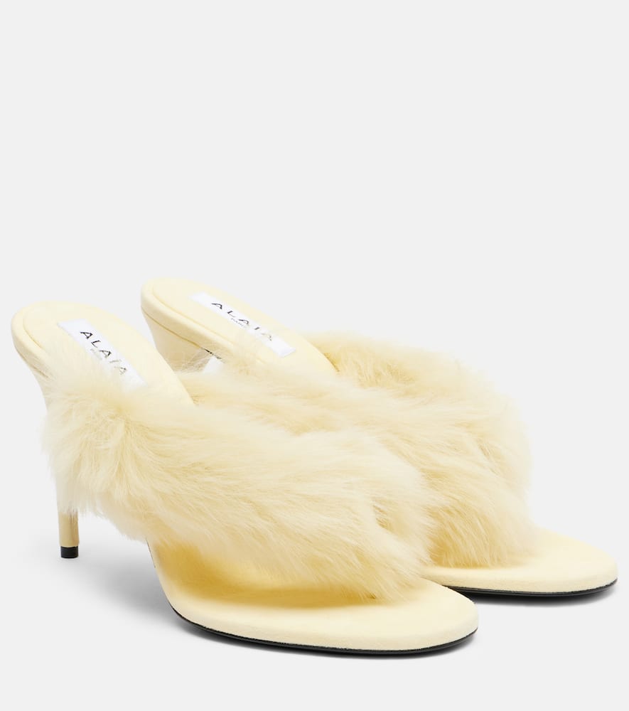 Alaïa Boudoir 90 Shearling-trimmed Leather Mules In Yellow