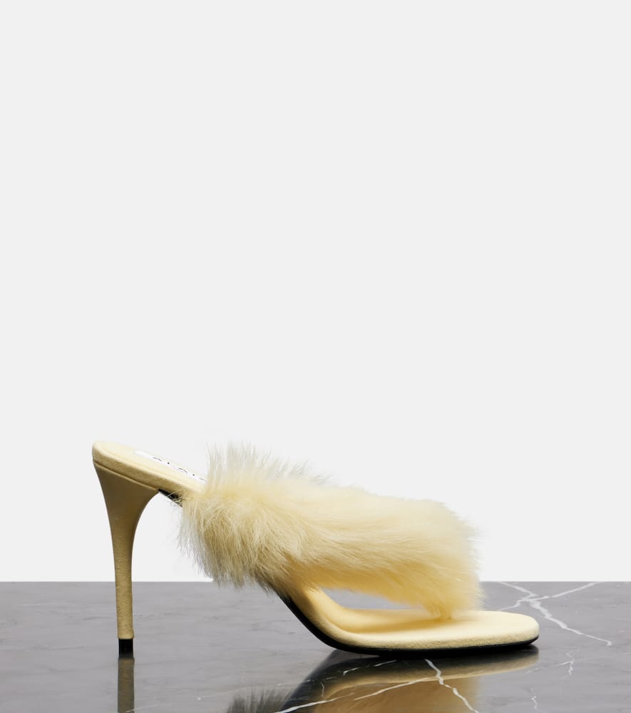 Alaïa Boudoir 90 Shearling-trimmed Leather Mules In Yellow